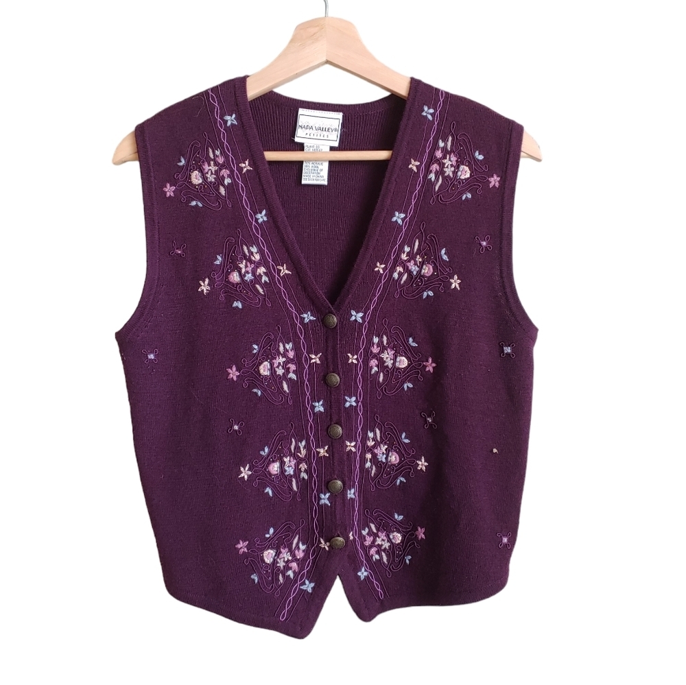 Vintage Y2K Purple Floral Fairycore cottagecore Knit Sweater Vest Size S…
